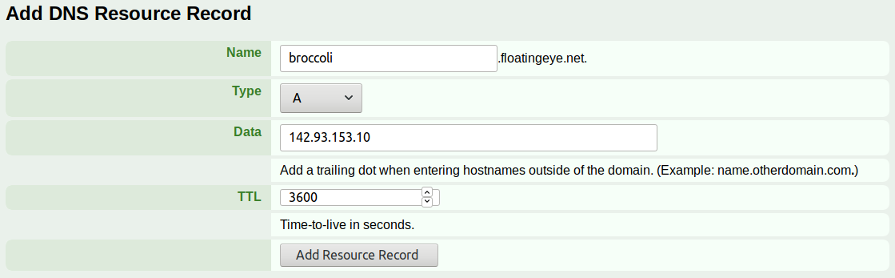 DNS Resource Record entry